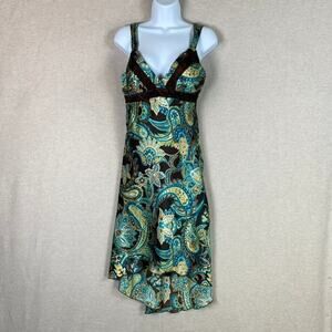 Vintage A Byer Womens Y2K Babydoll Dress Size 11 Satin Paisley Boho Forest Fairy